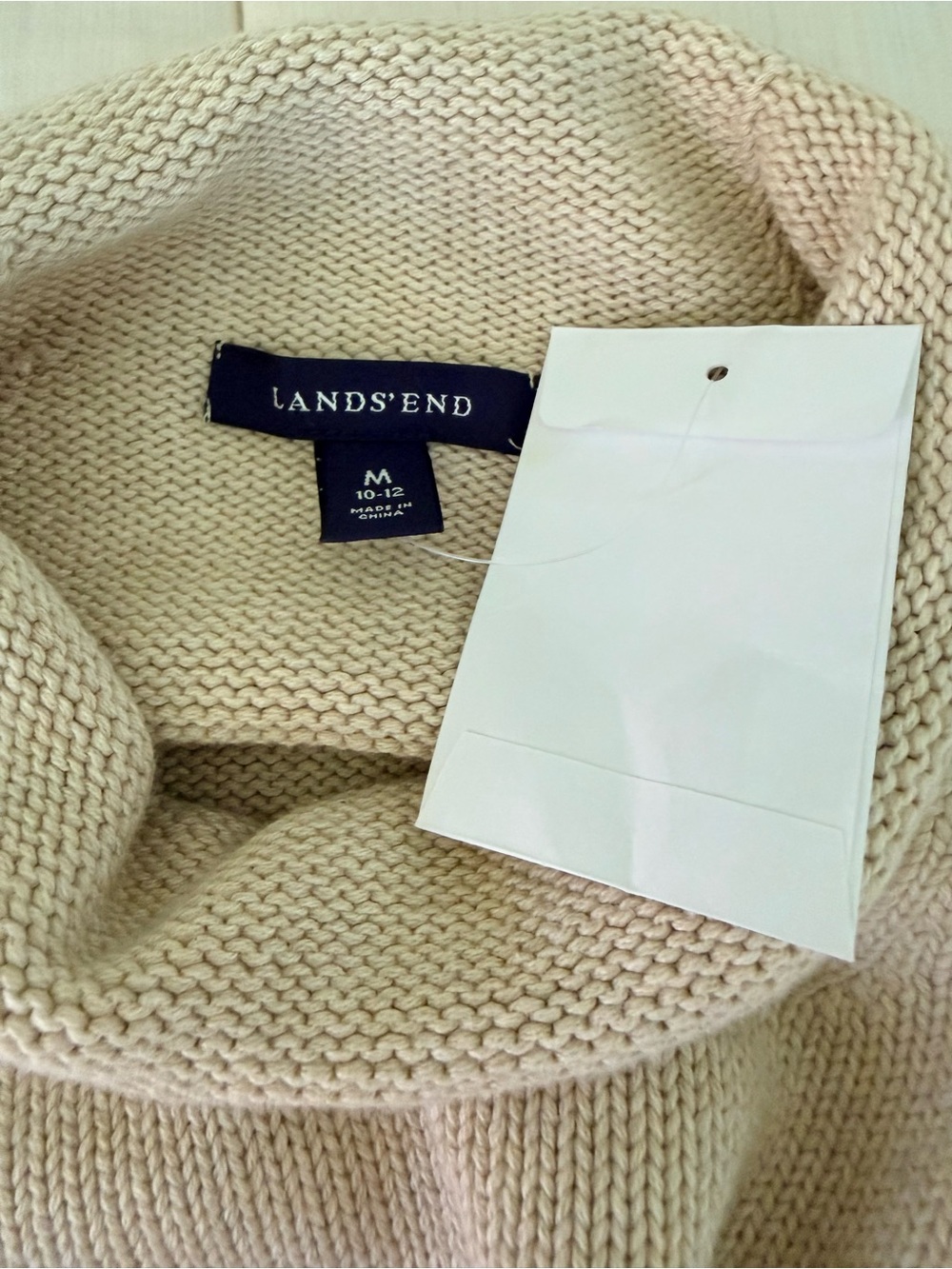 NWT Lands End cotton knit turtleneck sweater Oatmeal preppy classic medium - Picture 6 of 8
